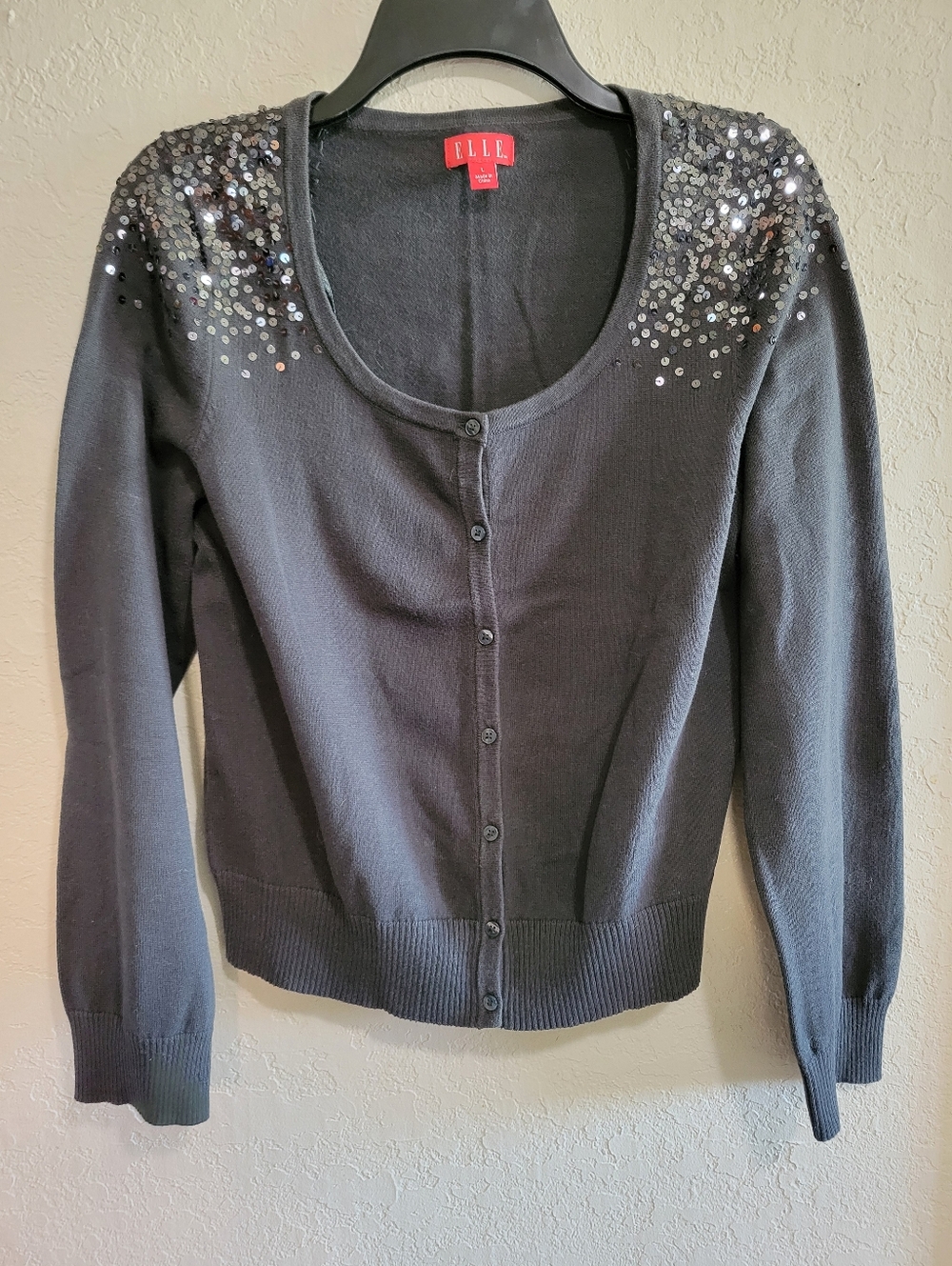 ELLE Brand Grey button Up Sparkle detail Sweater...